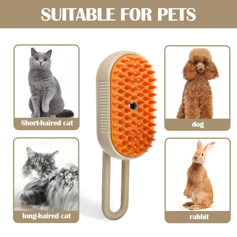 Escova elétrica 3 em 1 para pelo de cachorro e gato, escova elétrica para limpeza de animais de estimação, spray de vapor, massagem, remoção de pelos, pente anti-voador