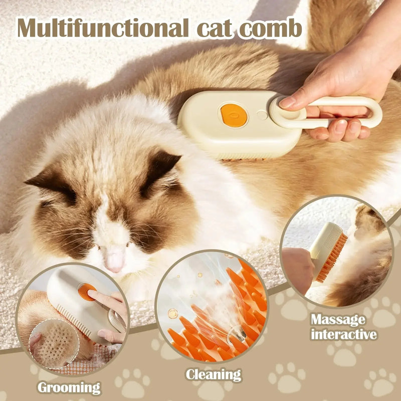 Escova elétrica 3 em 1 para pelo de cachorro e gato, escova elétrica para limpeza de animais de estimação, spray de vapor, massagem, remoção de pelos, pente anti-voador