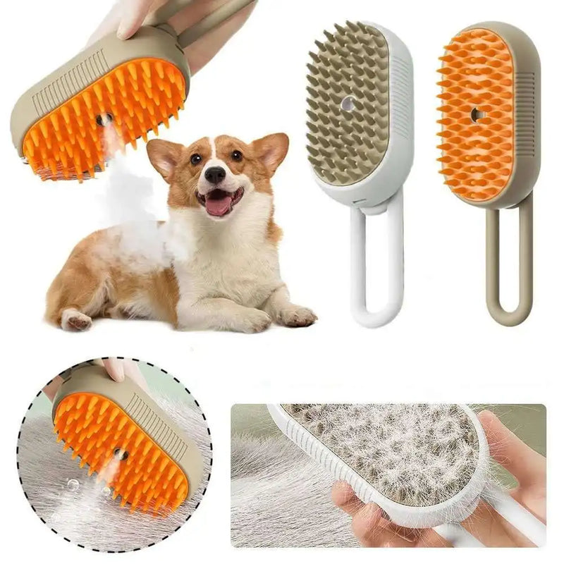 Escova elétrica 3 em 1 para pelo de cachorro e gato, escova elétrica para limpeza de animais de estimação, spray de vapor, massagem, remoção de pelos, pente anti-voador
