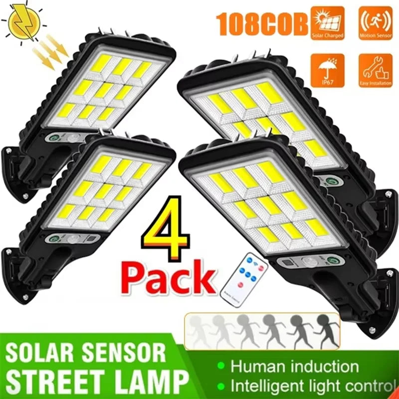 Luz solar inteligente, luz de rua com sensor de movimento, holofote ultra brilhante com 3 modos de função, 1 - 2 - 3 ou 4 no pack.