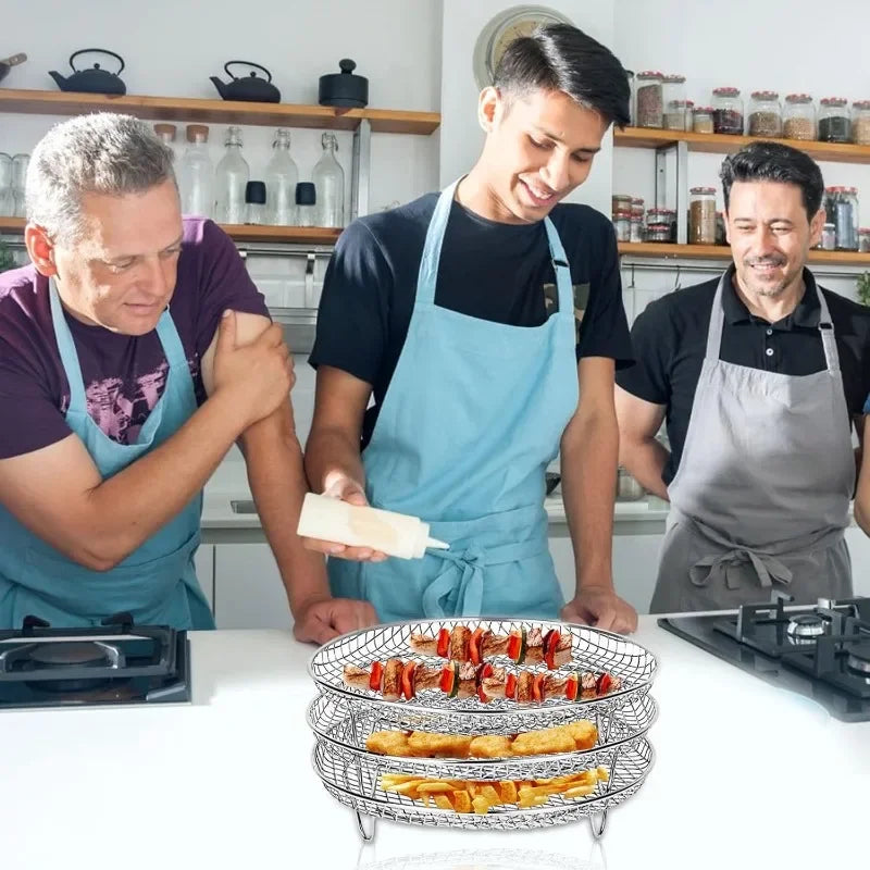 Rack de Fritadeira a ar de três camadas grelha aço inoxidável AirFryer ferramenta assadeira grelha de cozimento fritadeiras a ar acessórios de cozinha (quadrado, retângulo e redondo)