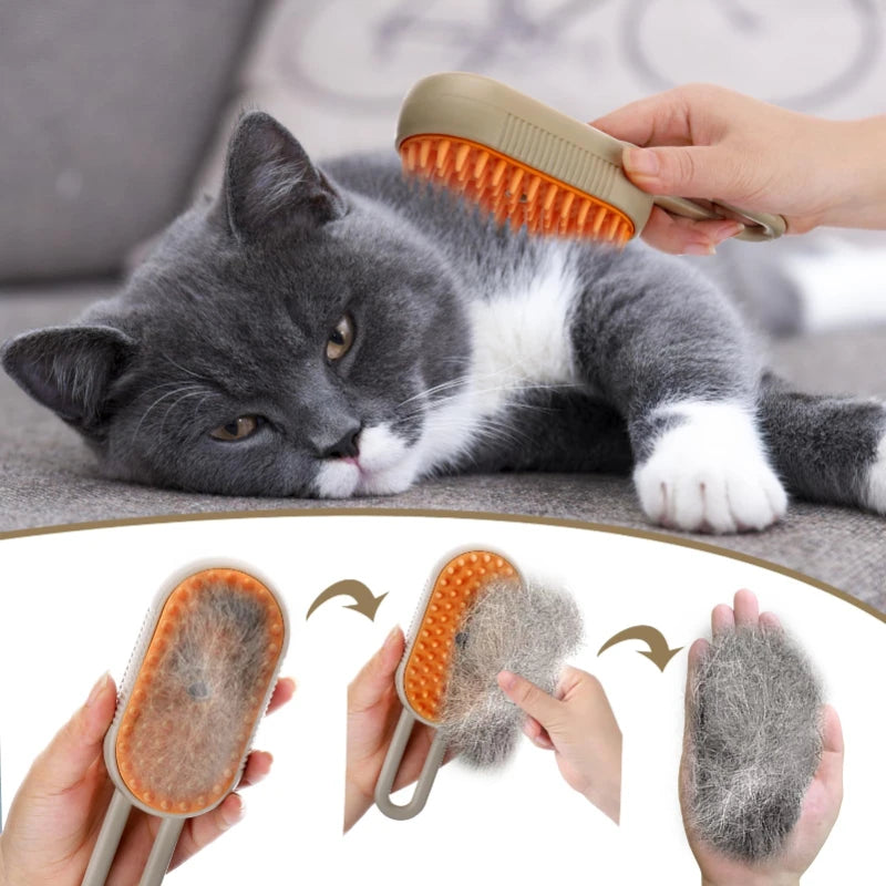 Escova elétrica 3 em 1 para pelo de cachorro e gato, escova elétrica para limpeza de animais de estimação, spray de vapor, massagem, remoção de pelos, pente anti-voador