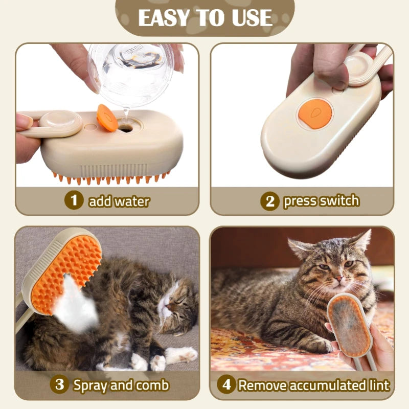 Escova elétrica 3 em 1 para pelo de cachorro e gato, escova elétrica para limpeza de animais de estimação, spray de vapor, massagem, remoção de pelos, pente anti-voador