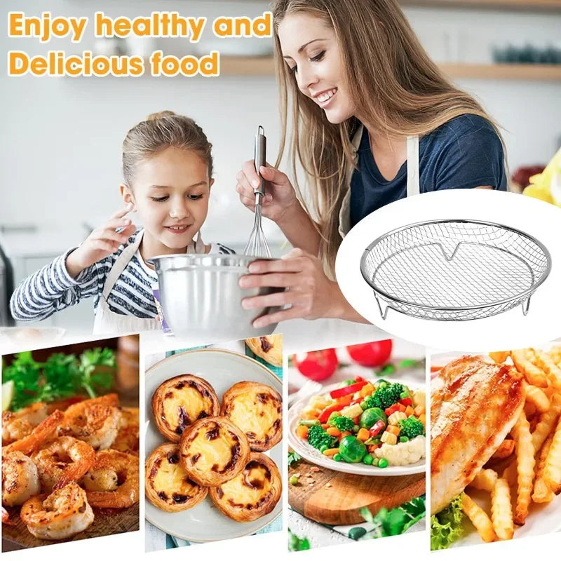 Rack de Fritadeira a ar de três camadas grelha aço inoxidável AirFryer ferramenta assadeira grelha de cozimento fritadeiras a ar acessórios de cozinha (quadrado, retângulo e redondo)