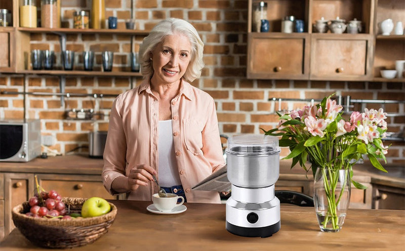 Moedor elétrico portátil uso doméstico, comida ultrafina, especiarias para bebês, pimenta, grãos de café, aço inoxidável  qualidade alimentar, fácil de limpar